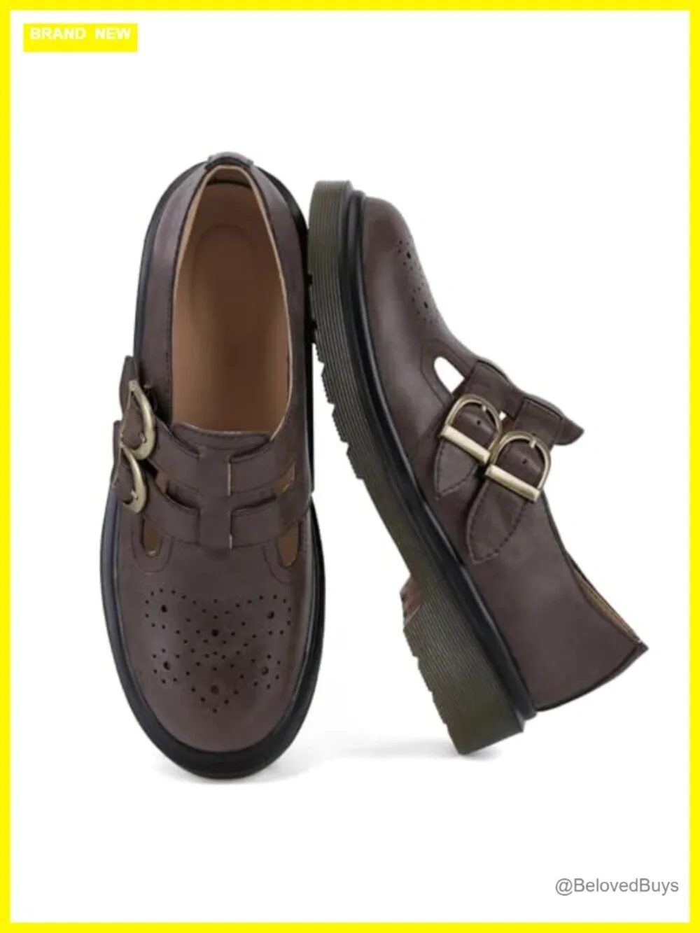 Chunky Platform Mary Jane Loafers with Double Buckle Straps Faux Leather
